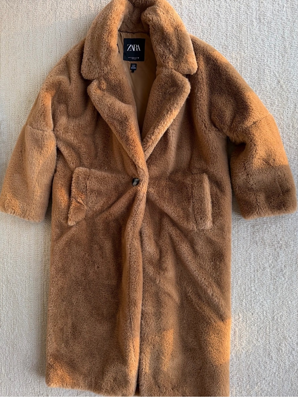 Zara Brown Faux Fur Teddy Coat - Size XS